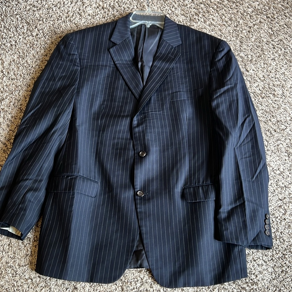Ralph Lauren Navy Blue PinStripe Wool Classic Suit Size 46R
